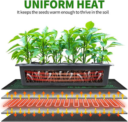 Seedling Heat Mat with Built-in Temperature Controller, 10" x 20.75" Waterproof Plant Heating Pad with Thermostat for Indoor Seed Starting Germination Hydroponics