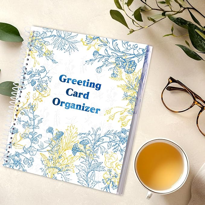 Ceiba Tree Greeting Card Organizer Floral Month by Month Cards Keeper Book with 24 Pockets for Birthday Reminders