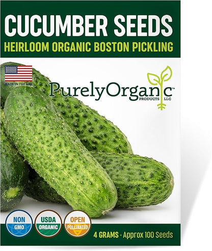 Organic Boston Pickling Cucumber Seeds - USDA Organic, Non-GMO, Open Pollinated, Heirloom, USA Origin (1 Packet - 4 Grams - Approx 100 Seeds)