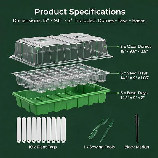 Gardzen 5 Pack BPA Free Seed Starter Tray Kit, 40 Cell Reusable Seedling Trays with Humidity Vented Domes and Base