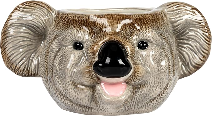 Creative Co-Op 7.75 Inches Round Ceramic Koala Head Planter, Holds 3" Pot, Grey and Black