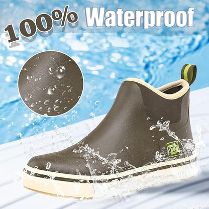 Trudave Mens Deck Boots, Waterproof Rubber Fishing Rain Boots, Anti-slip Short Ankle Shoes for Outdoor Fishing, Boating, Size 5-14