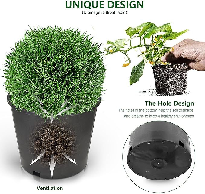 10-Pack 3.1 Gallon Round Planter Nursery Pots, Flower Plant Container Injection Molded Plastic Nursery Pots Gardening Pots for Indoor Outdoor Vegetables, Succulents, Black