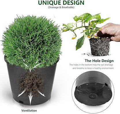 10-Pack 3.1 Gallon Round Planter Nursery Pots, Flower Plant Container Injection Molded Plastic Nursery Pots Gardening Pots for Indoor Outdoor Vegetables, Succulents, Black