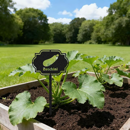 CUTHOLLOW 8PCS Metal Plant Markers Stakes Fruits and Vegetable for Outdoor Indoor, 3.5"x7" Waterproof Cute Garden Plant Labels Signs Tags for Farmhouse Greenhouse Decor - Funny Gardening Gifts