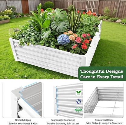 A ANLEOLIFE 6-Piece 18 Inch Tall Antique White Raised Garden Beds Kit, Rectangular & Square Planters for Organized Backyard Gardens