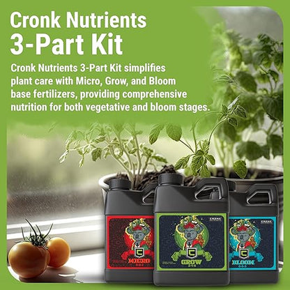 Cronk Nutrients 3-Part Kit - Complete Vegetative & Bloom Plant Food for Indoor & Outdoor Hydroponics, Soil, and Soilless Gardens - Supports Healthy Growth & Abundant Yields, 1L