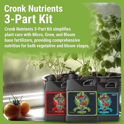 Cronk Nutrients 3-Part Kit - Complete Vegetative & Bloom Plant Food for Indoor & Outdoor Hydroponics, Soil, and Soilless Gardens - Supports Healthy Growth & Abundant Yields, 4L