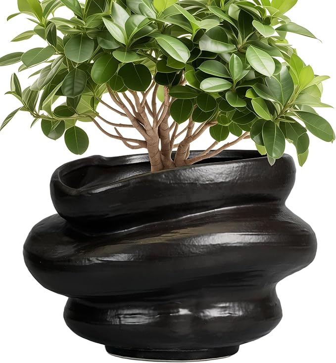 Ceramic Pots for Plants 10.6 Inch - Bonsai Flower Pots for Indoor Plants with Drainage Hole, Decorative Outdoor Pot for Plant, Gift for Men Women, Black