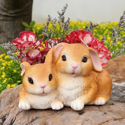 Bunny Pot, Small Succulent Pots with Drainage, Cute Bunny Resin Succulent Planter Pots, Bunny Decor Planter Tiny Animal Planter Flower Pot for Plants Flower Cactus Garden Indoor Outdoor