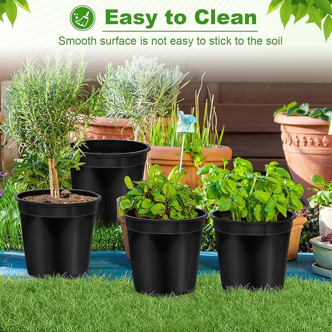 6 Pack 3 Gallon Pots for Plants, 3 Gallon Plastic Nursery Pot with Drainage Holes, Sturdy Plastic Plant Pots for Nursery Garden, Flowers, Succulent Outdoor Indoor (Black, 3 Gal- 6 Pack)