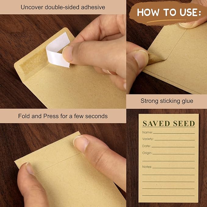 Geyee 120 Pcs Seed Envelopes Resealable, 4.7 x 3.15 Inch Seed Packet Envelopes with Printed Self Sealing Package Container for Flower Vegetable Storage and Organizing