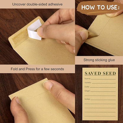 Geyee 120 Pcs Seed Envelopes Resealable, 4.7 x 3.15 Inch Seed Packet Envelopes with Printed Self Sealing Package Container for Flower Vegetable Storage and Organizing