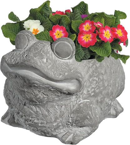 Classic Home and Garden Cement Buddies Animal Planter - Cute Desk Decoration - UV Coated Animal Vase w/Removable Drain Plug - Succulent Planter for Indoor/Outdoor Use (Frog Planter, Natural, Small)
