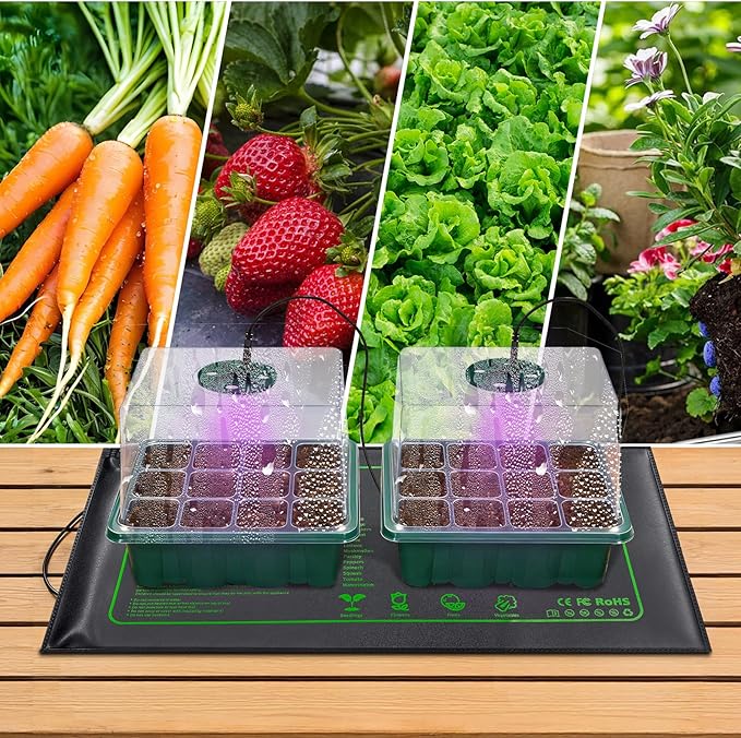 Seed Starter Kit with Grow Light and Heat Mat, 6 Pack 12-Cell Seedling Trays with LED Panels, Adjustable Timer & Dimmer Indoor Plant Propagation Station for Herbs, Vegetables, Flowers