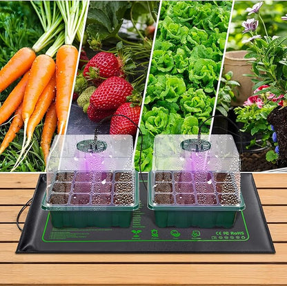 Seed Starter Kit with Grow Light and Heat Mat, 6 Pack 12-Cell Seedling Trays with LED Panels, Adjustable Timer & Dimmer Indoor Plant Propagation Station for Herbs, Vegetables, Flowers