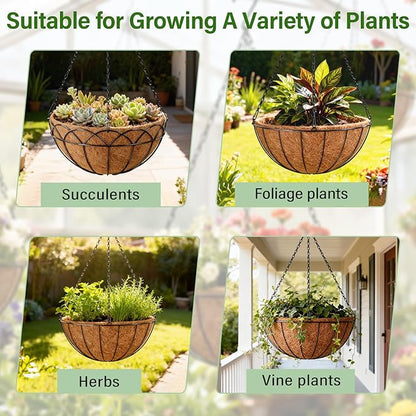 Halatool 2 Pack 10 Inch Coconut Liners for Planters Round Coco Coir Hanging Basket Liner for Flowers Vegetables Balcony Garden Patio Porch Home Decor