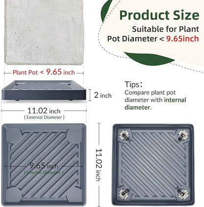2PCS Square Plant Caddy with Hidden Wheels, Heavy Duty Rolling Plant Stand Caddy with Wheels, Pot Base for Indoor Outdoor, Gray, 11 inches