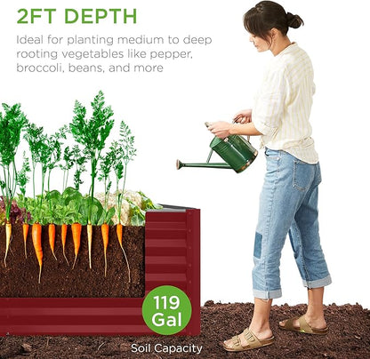 Best Choice Products 4x2x2ft Outdoor Metal Raised Garden Bed, Deep Root Box Planter for Vegetables, Flowers, Herbs, 119 Gallon Capacity, 100% Non Toxic Materials - Royal Red