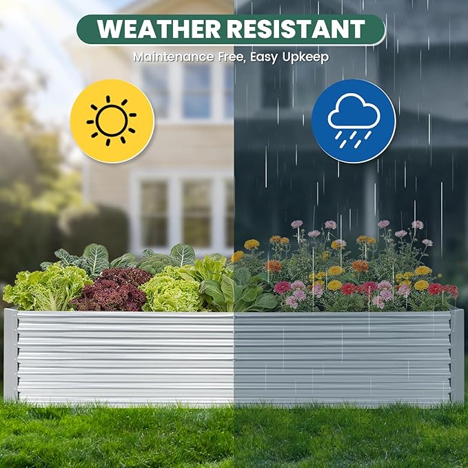 G GOOD GAIN 8x2x2 ft Galvanized Raised Garden Bed Kit, Large Metal Planter Box Outdoor for Vegetables, Flowers, Herbs, 24" Tall 240 Gallon Capacity Deep Root Design, Silver