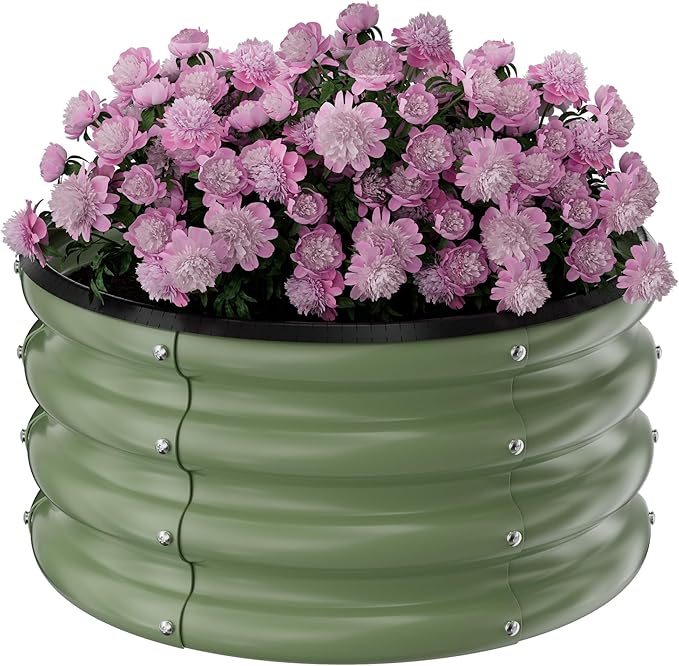 Round Galvanized Raised Garden Bed Kit, 2 x 2 x 1ft Forest Green Galvanized Garden Boxes, Outdoor for Vegetables