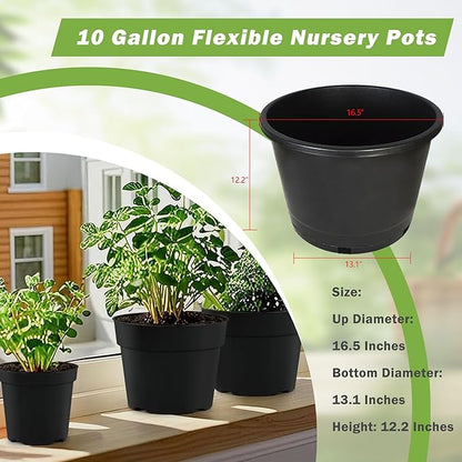 HOSTIC 10 Gallon Flexible Nursery Pots Gallon Pot with Drainage Holes Plastic Plant Container Suitable for Indoor Outdoor Vegetables Flowers Plants 5 PCS