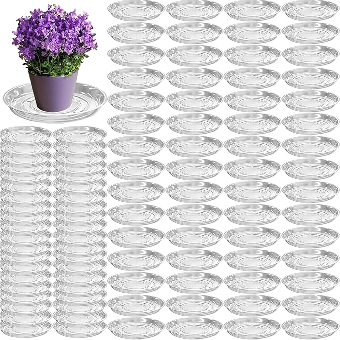 100 Packs 6 Inches Clear Plant Saucers for Indoor Outdoor Use Heavy Duty Plastic Plant Trays for Planter Bulk Flower Pot Drip Trays to Catch Water, 4 to 20 Inch