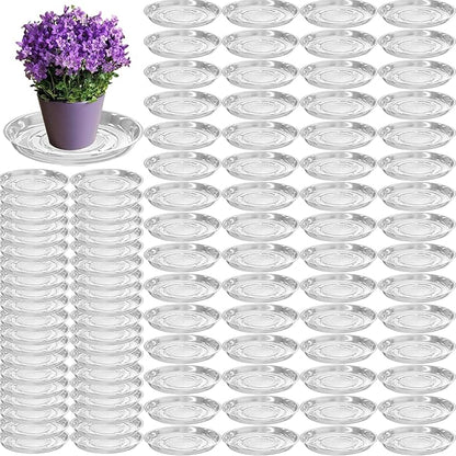 100 Packs 6 Inches Clear Plant Saucers for Indoor Outdoor Use Heavy Duty Plastic Plant Trays for Planter Bulk Flower Pot Drip Trays to Catch Water, 4 to 20 Inch