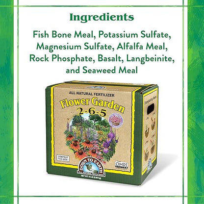 Down To Earth All Natural Fertilizers Organic Flower Garden - Plant Food for Blooming Annuals, Perennials and Flowering Shrubs 2-6-5, 15 lb