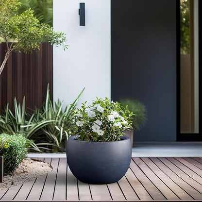 Kante 19.9" Dia Round Concrete Planter, Outdoor/Indoor Large Bowl Plant Pots with Drainage Hole and Rubber Plug for Garden Patio Balcony Home, Charcoal