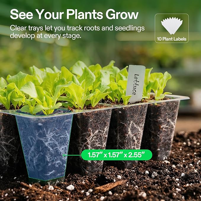VIVOSUN 6-Pack Seed Starter Trays with 10"x20.75" Seedling Heat Mat, Self-Adjusting Dual Digital Display Temperature Controller, 72-Cell Seed Starter Kit with Humidity Dome, Reusable Propagation Trays