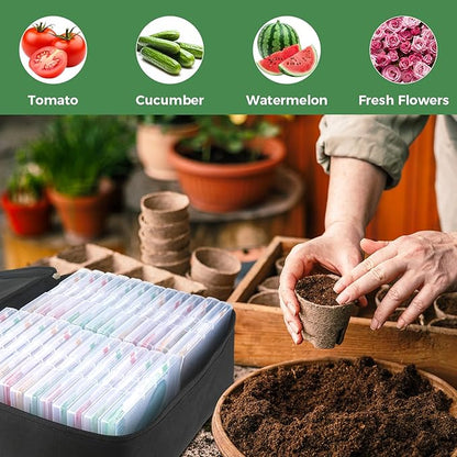 26 Slots Seed Organizer Storage Box with Labels, Large Capacity Oxford Cloth Seed Packet Organizer for Seed Packets, Vegetable, Flower, and Small Item Storage