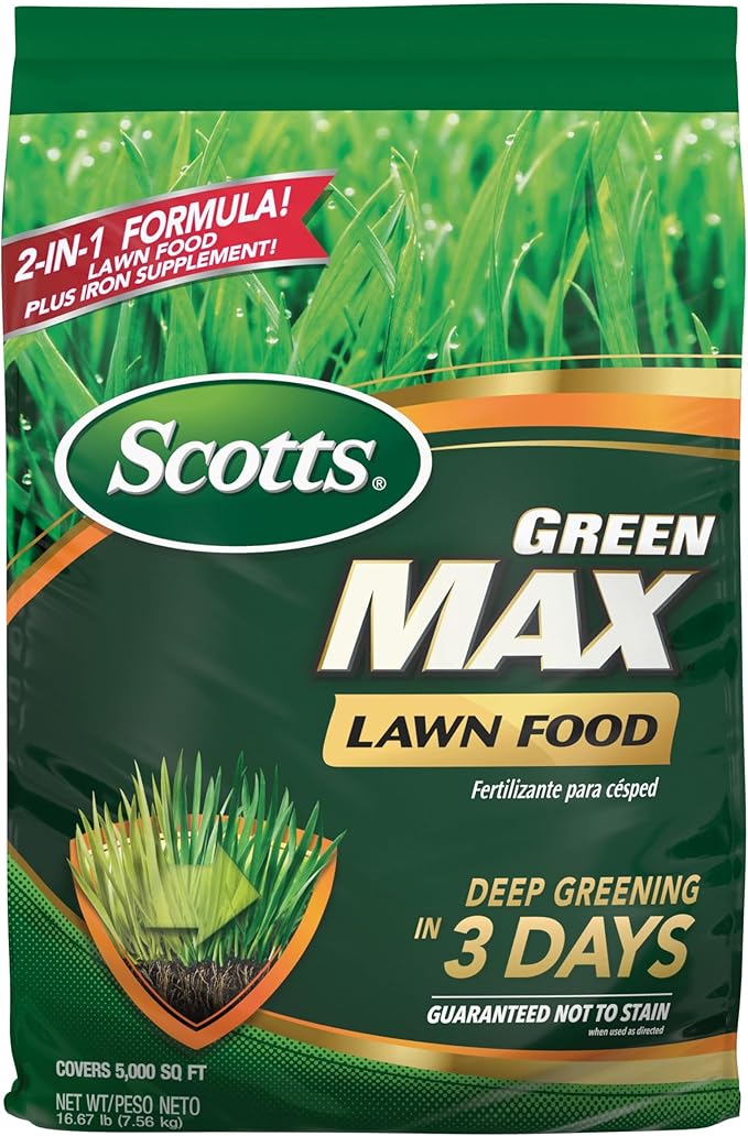 Scotts Green Max Lawn Food - Lawn Fertilizer for Grass Plus Iron Supplement, 5,000 sq. ft., 16.67 lbs.