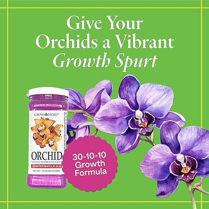 Grow More Premium Growth Formula 30-10-10 Orchid Food Fertilizer - 15oz Water Soluble, High Nitrogen Orchid Fertilizer for Robust Growth & Vibrant Blooms