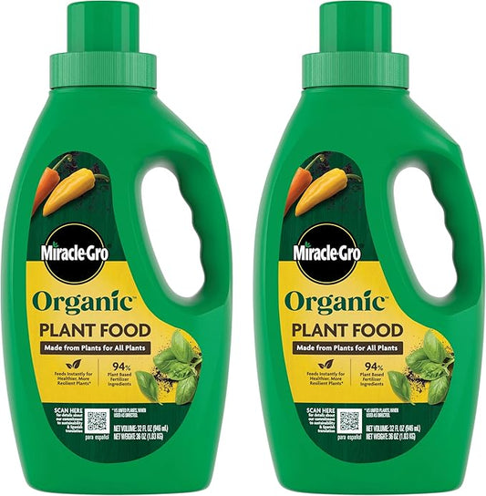 Miracle-Gro Organic Plant Food - Use with Indoor or Outdoor Plants, Organic Liquid Fertilizer for Containers and In-Ground Gardens, OMRI Listed, 32 fl. oz. (2-Pack)