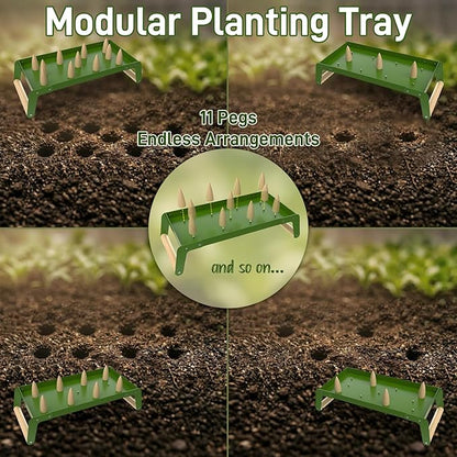 Seed Spacer Tool - Innovative Steel Gardening Template for Organized Planting & Bigger Yields – DIY Layout with Interchangeable Pegs, Ergonomic Wooden Handle