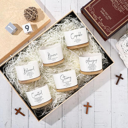 Sieral 10pcs Bible Verse Succulent Pots 3 x 3 x 2 Inch Mini Ceramic Succulent Planters with Bamboo Tray Small Plant Pots Christian Gift for Church Women Men Pastor, Plants Not Included (Fresh)