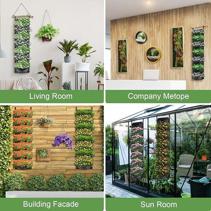 iPower Hanging Vertical Wall Planter 7 Pockets Upgraded Deeper Waterproof Herb Flower Growing Pouch Felt Cloth, for Yard Garden Courtyard Fence Home, Balcony Office Decoration