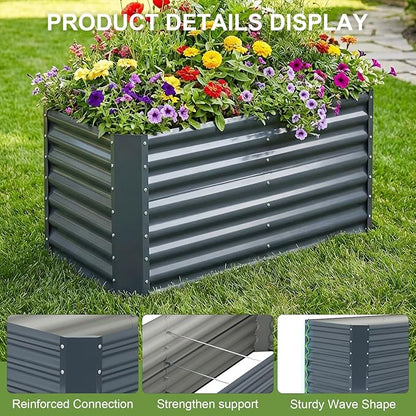 4x2x2ft Raised Garden Bed - Galvanized Deep Root Planter Boxes Outdoor with Wing Nuts and Safety Edges for Gardening Vegetables, Flowers, Herbs, Succulents - Gray