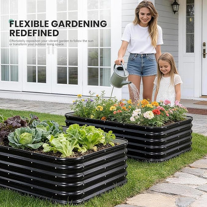 5×3×1.4FT Galvanized Raised Garden Bed Outdoor, Metal Raised Garden Bed Kit, Large Planter Raised Beds, 4 In1 Modular Raised Planter Box Outdoor,Raised Beds for Gardening for Vegetables Flowers Herbs