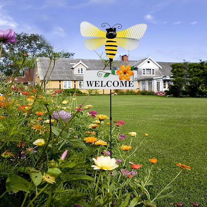 Morning View Bee Garden Stakes Decorative Metal Insect Yard Stake Outdoor Spring Lawn Ornaments Yard Art Patio Pathway Flower Pot Outside 30 Inch Tall