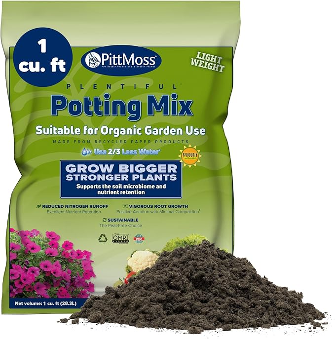 PittMoss Plentiful Eco-Friendly, Organic, Peat-Free Potting Mix, 1 Cubic Foot for Gardens, Houseplants, Mulching & More - Made in USA from Recycled Paper