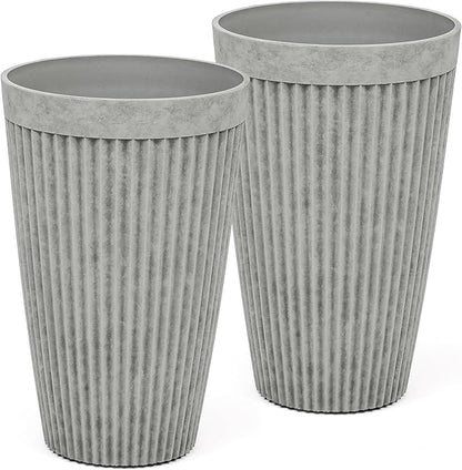 20" Tall Planters Set of 2, High-Density Resin Fluted Outdoor Pots for Plants, Versatile Indoor/Outdoor Flower Pots w/Drainage Holes for Patio, Garden, Porch & Living Room Decor, Ideal Gift