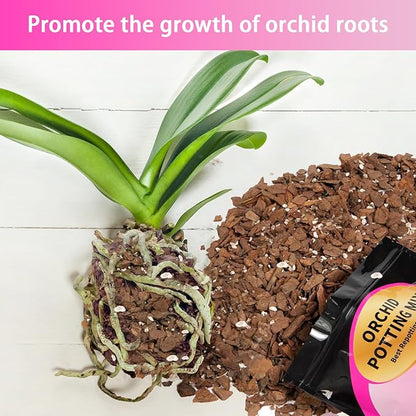 Orchid Potting Mix 1qt，Orchid Soil Composed of Orchid Bark and Perlite，Premium Orchid Medium for Potting, Repotting, Enhanced Drainage, Air Flow & Root Ventilation