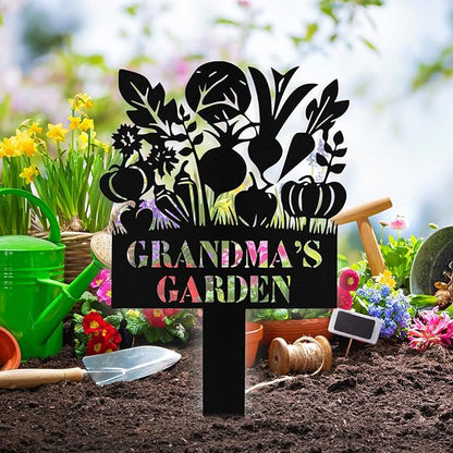 Custom Metal Vegetables Garden Sign with Stake, Personalized Garden Signs for Outside, Customized Garden Name Signs for Yard Lawn Outdoor Decor Gardening Gifts for Moms Grandmas Gardeners