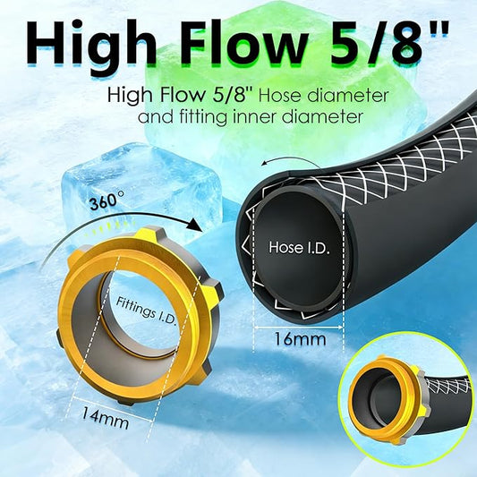 5/8 IN. × 50FT. Flexible Rubber Garden Hose, High Flow 5/8" I.D. Brass Fitting No Memory Durable Heavy Duty Water Hose for Watering, Irrigation, Water Transfer Pump