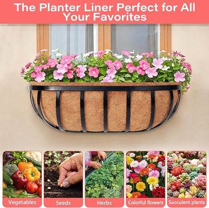 Legigo 2 Pack Trough Coco Liner for Planters- 24 Inch Window Box Liners Coconut Coir Basket Liners, Planter Box Coconut Liner for Window Flower Box Pots, Fence Trough Planter, Wall Planter Basket