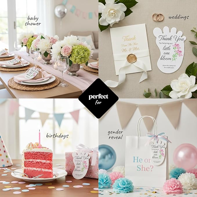 Footprint-Shaped Seed Paper – 12 pcs Pink Shower Favors for Guests with Wildflower Seeds, Writable & Plantable, Gender Reveal, Birthday Gifts for Guest