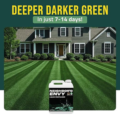 PetraMax Neighbor’s Envy Grass Fertilizer for Lawn & Garden, 4 Gallon Covers up to 64,000 sq.ft. 7-in-1 Liquid Lawn Fertilizer Concentrate for Deep Green Turf - Includes Nitrogen/Iron/Humic/Sea Kelp