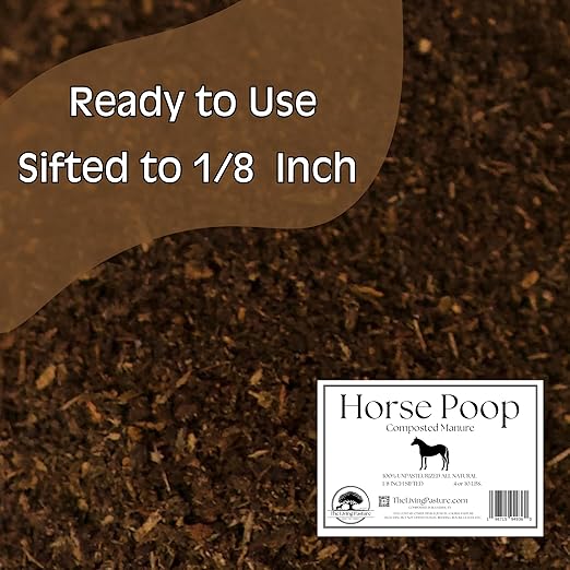 Horse Poop, 100% Natural Aged Unpasteurized Composted Manure and Sifted Premium Garden Soil Amendment for Plants, Compost Tea and Mushroom Substrate